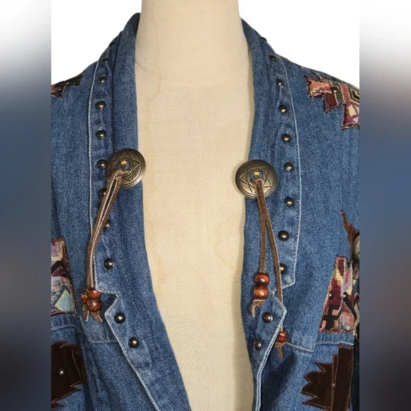 MASS New York Paris Vintage Denim Jacket with Western Accents - Picture 2 of 8